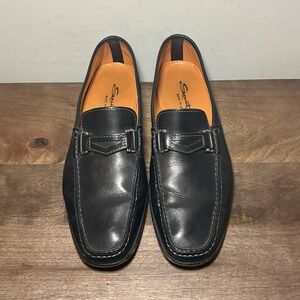 Santoni Bit‎ Loafers Made In Italy Leather Dress Shoes Men's 8.5 D Black Slip On